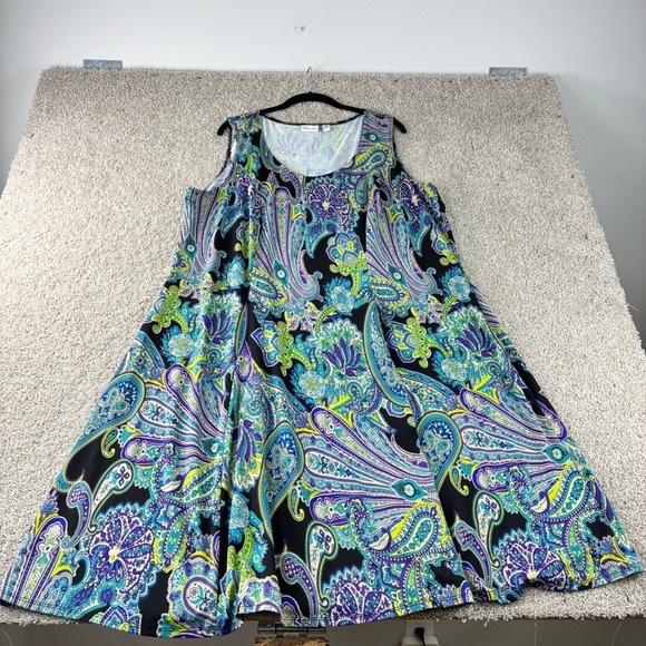 Kim Rogers Woman 3X Paisley Print Dress Sleeveless Plus Size Maxi Blue Purple - Picture 1 of 8